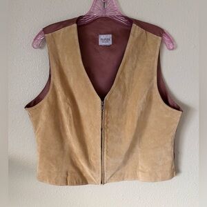 Vintage Wilson Leather Mustard Yellow Zip Up Vest w/ Brown Satin Back Size Large